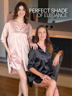 Mad Dog Satin Night Shirts for Women - Silk Like Nightshirt Pajama - Sexy Sleep Shirts, Button Down Sleepwear Nightgowns