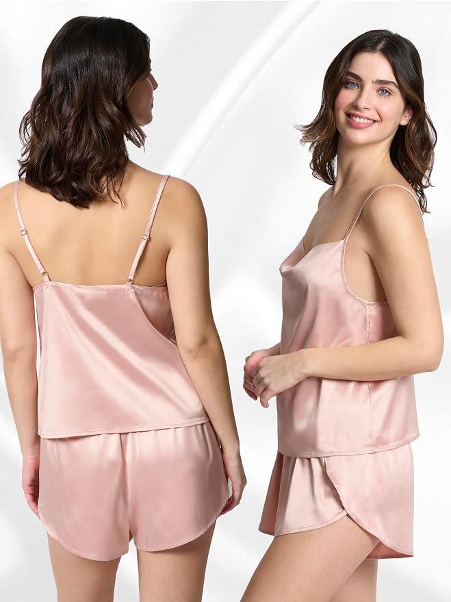 Mad Dog Satin Pajama Set For Women - Luxurious 2 Piece Silky Feel PJ Lounge Short Set, Elegant Nightwear, Silk Like Sleepwear