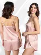 Mad Dog Satin Pajama Set For Women - Luxurious 2 Piece Silky Feel PJ Lounge Short Set, Elegant Nightwear, Silk Like Sleepwear