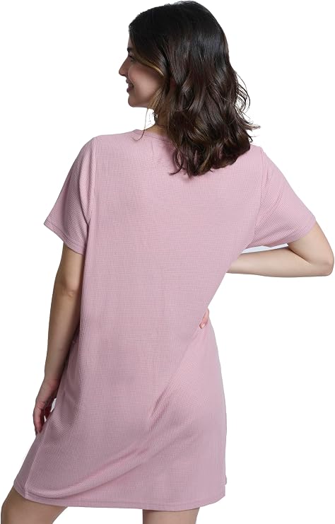 Mad Dog Women's Night Shirts - Soft Waffle Knit Womens Sleep Shirts, Short Sleeves Button-Up Pajamas Nightgowns Sleep Dress