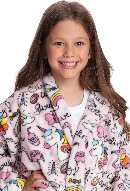 Mad Dog Fleece Kids Robe, Hooded Long Bathrobe, Plush Boys Girls Children & Toddlers Bath robes for Indoor Activities