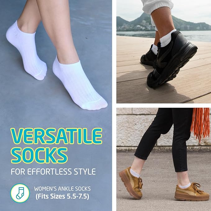 HOT FEET Thin Women's No Show Summer Socks - 5 Pack Cotton Ankle, Low Cut Lightweight Moisture Wicking Footies, Size 5.5-7.5