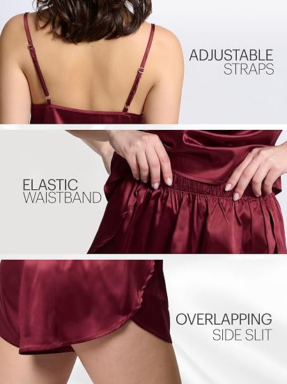 Mad Dog Satin Pajama Set For Women - Luxurious 2 Piece Silky Feel PJ Lounge Short Set, Elegant Nightwear, Silk Like Sleepwear