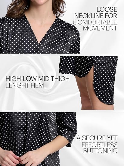 Mad Dog Satin Night Shirts for Women - Silk Like Nightshirt Pajama - Sexy Sleep Shirts, Button Down Sleepwear Nightgowns