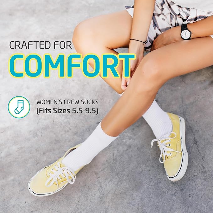 HOT FEET Thin Crew Summer Socks for Women - 5 Pack, Breathable Moisture Wicking, Lightweight Ribbed Cotton Socks Size 5.5-9.5