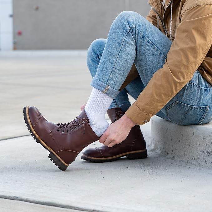 HOT FEET Work Socks for Men, Long All Weather Boot Crew Cotton Socks, Cushioned, Moisture Wicking, Stocking Stuffers
