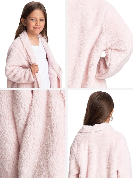 Mad Dog Sherpa Fleece Cardigans for Girls 5-12 Y, Cozy Kids Winter Fall Sweater Coats, Long Jacket for Home & Outdoor Wear