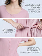 Mad Dog Women's Night Shirts - Soft Waffle Knit Womens Sleep Shirts, Short Sleeves Button-Up Pajamas Nightgowns Sleep Dress