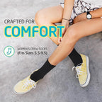HOT FEET Thin Crew Summer Socks for Women - 5 Pack, Breathable Moisture Wicking, Lightweight Ribbed Cotton Socks Size 5.5-9.5