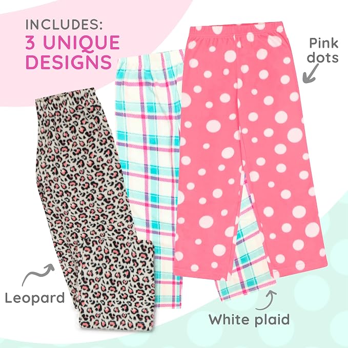 Mad Dog Girl's Pajama Pants - 3 Pack, Soft Micro Fleece Fashion Sleepwear Lounge. Sizes: 6-16