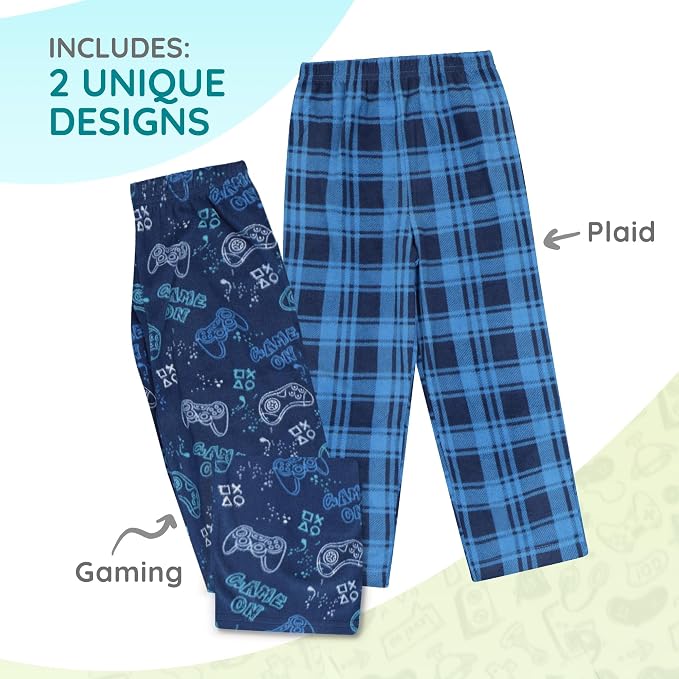 Mad Dog Boys Pajama Pants - Soft Fleece PJ Bottoms for Kids - Buffalo Plaid Lounge Pants, Warm & Comfy Microfleece 2PK Set