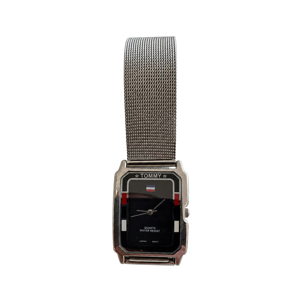 Vintage Tommy Rectangular Black Dial Mesh Watch - Requires a Battery