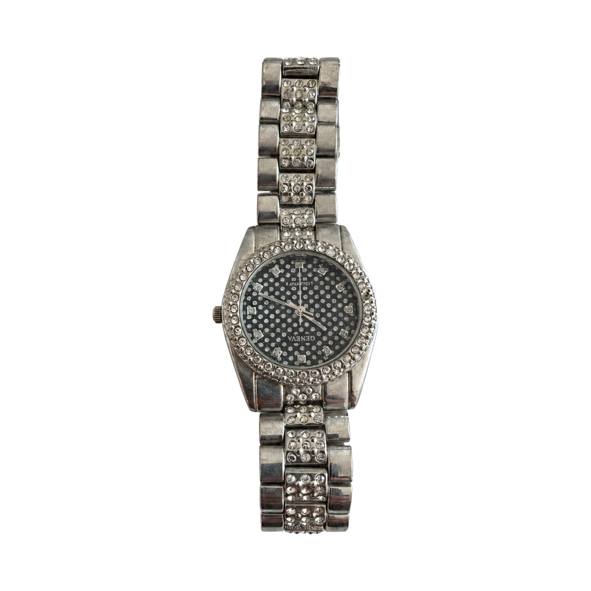 Vintage Geneva Black Pave Dial Crystal-Bezel Watch - Requires a Battery