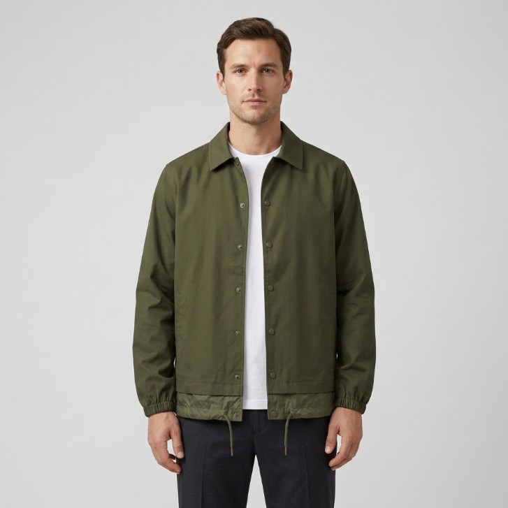 Five Four Olive Green Snap Front Coach Jacket