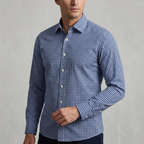 Five Four Mini Check Long Sleeve Button Down Shirt - Blue / White