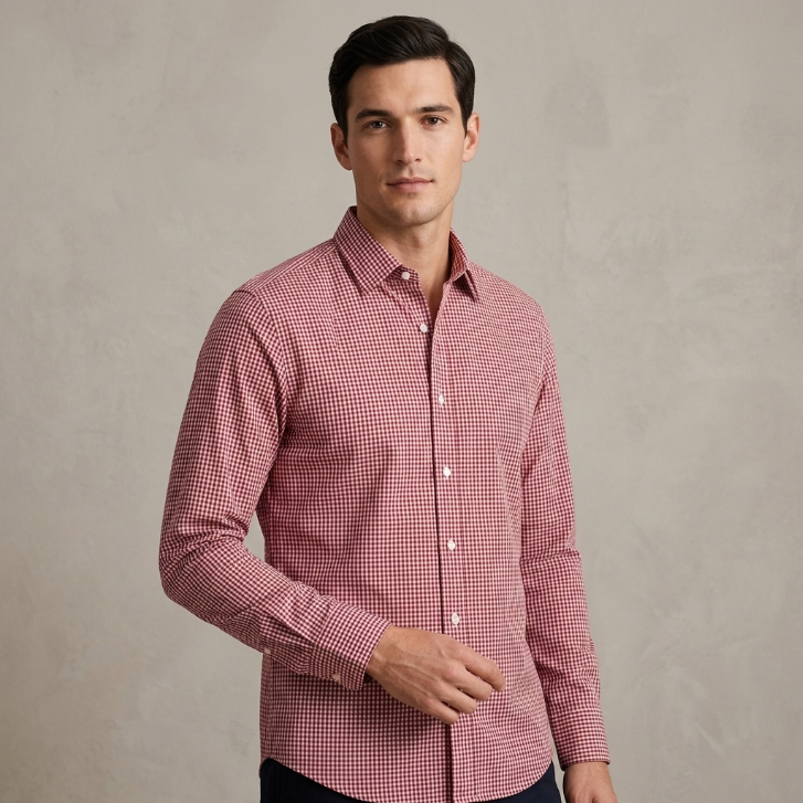 Five Four Red & White Gingham Check Long Sleeve Shirt - Red / White / Size Large
