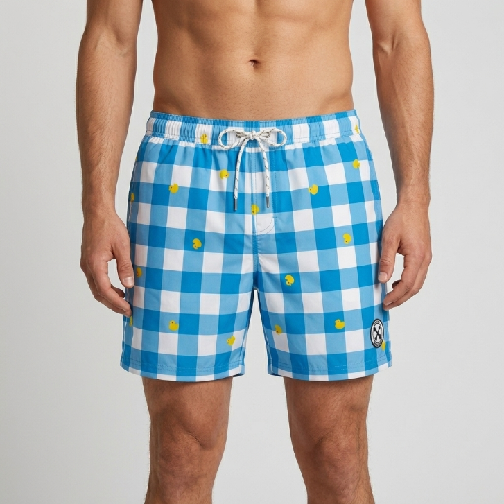 Five Four x Mark McNairy Gingham Duck Print Swim Trunks