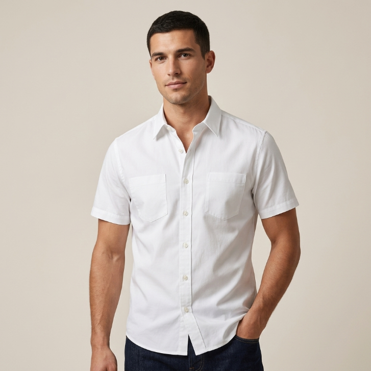 Five Four Solid White Short Sleeve Utility Shirt - White / Size Medium