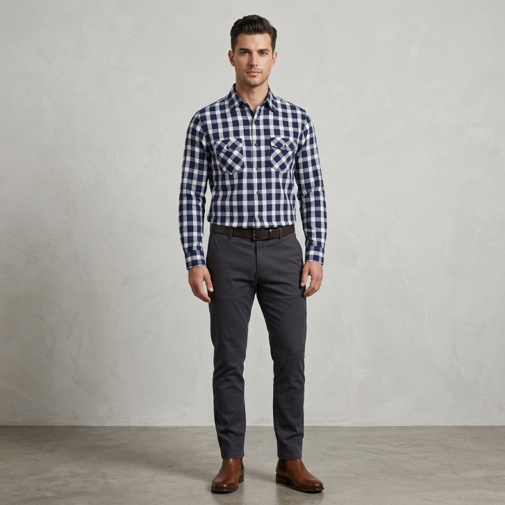 Five Four Oversized Buffalo Gingham Check Long Sleeve Shirt - Black / Navy / White / Size Medium