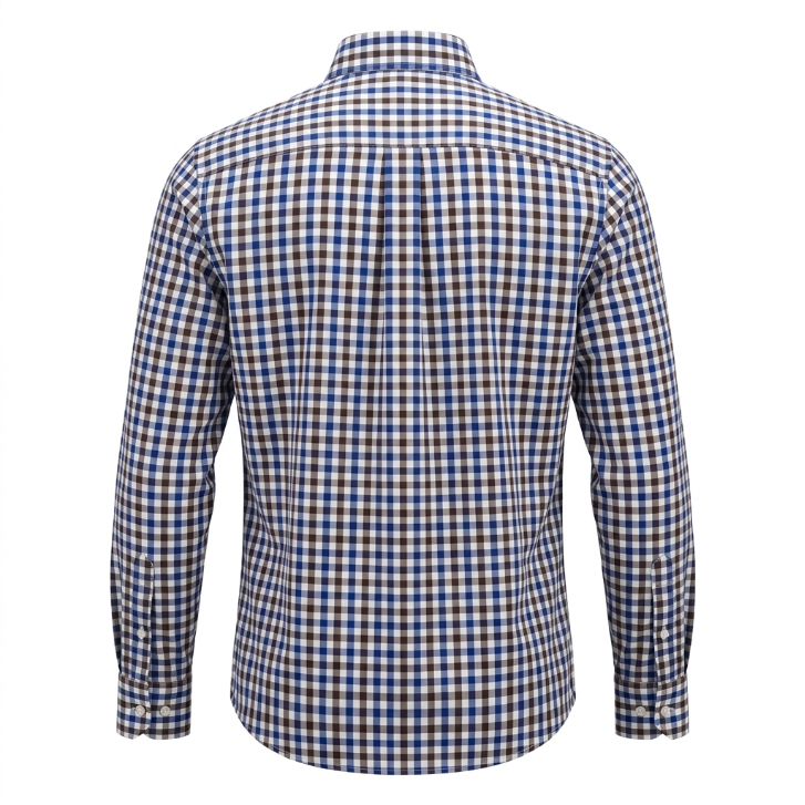 Five Four Gingham Check Long Sleeve Shirt Blue/Brown - Size 2XL