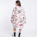 Mad Dog Sherpa Fleece Wearable Blanket Hoodie for Adult Women with Long Sleeves, Cozy Hooded Poncho Jacket-Cats