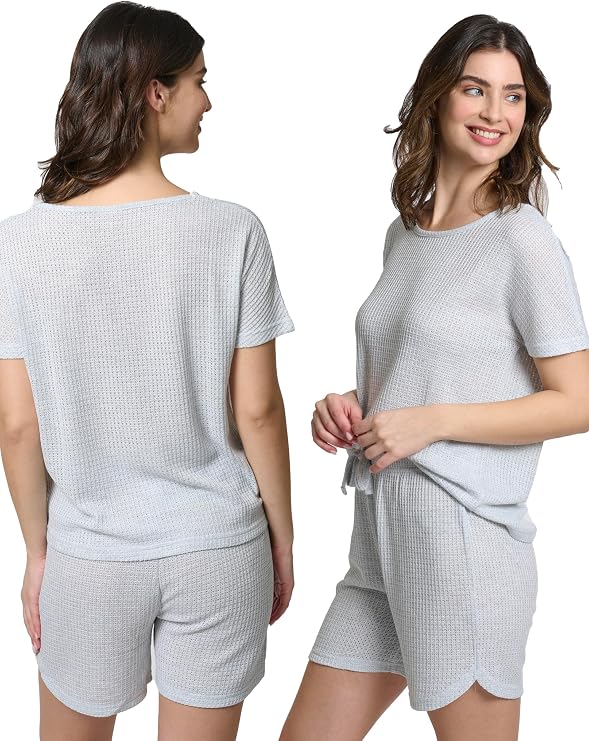 Mad Dog Women's Waffle Knit Pajama Set – Short Summer Pajamas with Shorts - Soft Comfy PJ - Breathable Loungewear Size S-XXL