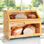 Laura's Green Kitchen Large Bamboo Bread Box – Double Layer, Self-Assembly