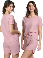 Mad Dog Women's Waffle Knit Pajama Set – Short Summer Pajamas with Shorts - Soft Comfy PJ - Breathable Loungewear Size S-XXL