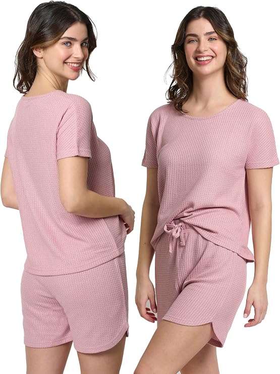 Mad Dog Women's Waffle Knit Pajama Set – Short Summer Pajamas with Shorts - Soft Comfy PJ - Breathable Loungewear Size S-XXL