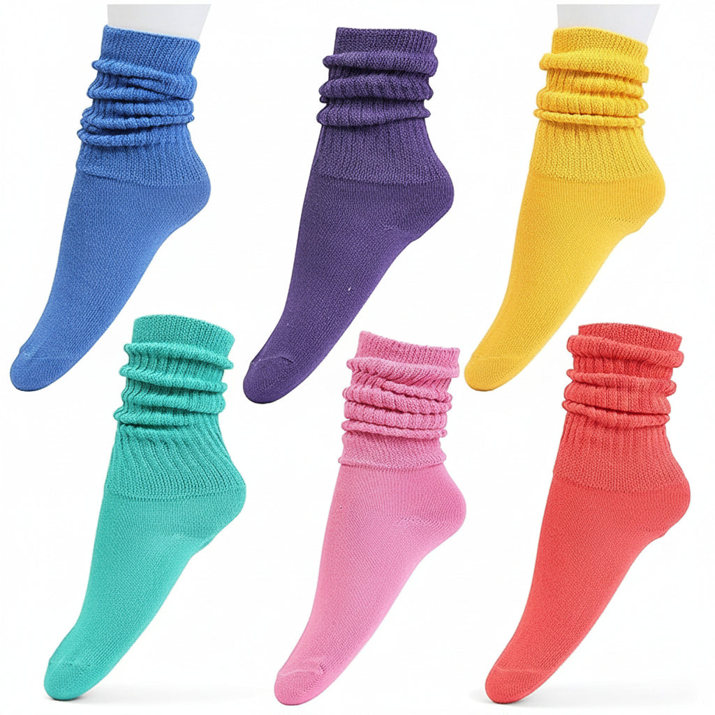 HOT FEET Girls Slouch Socks - 6 PK Tall Stacked Slouchy Socks, Warm Cotton Blend Long Calf Socks for Kids