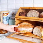 Laura's Green Kitchen Large Bamboo Bread Box – Double Layer, Self-Assembly