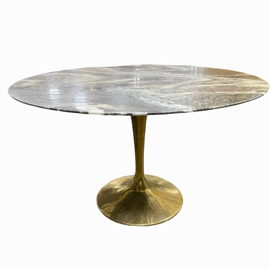 Organic Modernism 48“ Round Marble Dining Table w/ Brass Base - Showroom Floor Sample New