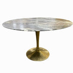 Organic Modernism 48“ Round Marble Dining Table w/ Brass Base - Showroom Floor Sample New