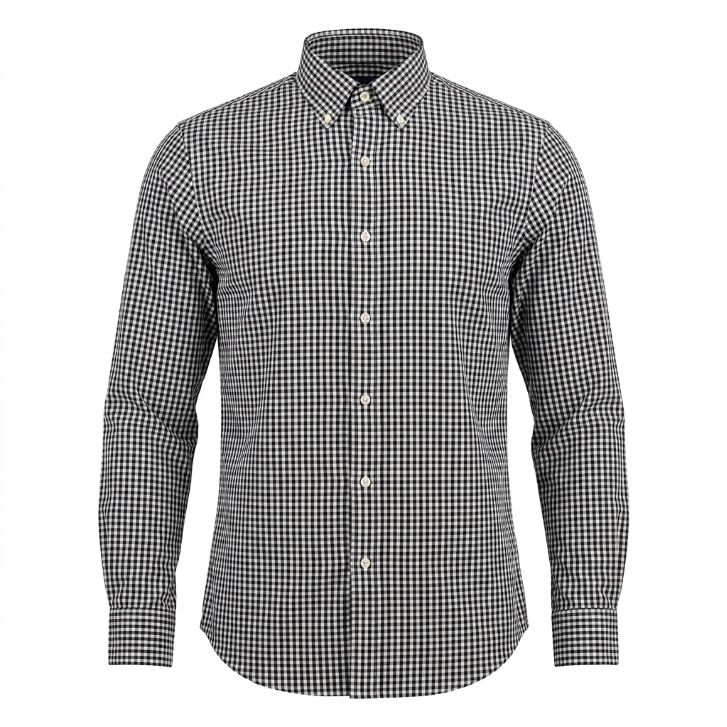 Five Four Black & White Gingham Check Long Sleeve Shirt - Black / White / Size Large