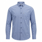Five Four Blue & White Micro-Gingham Check Long Sleeve Shirt - Blue / White / Size Large