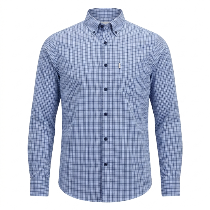 Five Four Blue & White Micro-Gingham Check Long Sleeve Shirt - Blue / White / Size Large