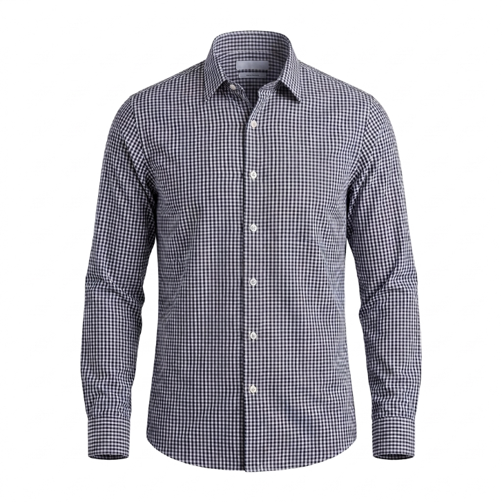 Five Four Purple & White Micro Gingham Check Long Sleeve Shirt
