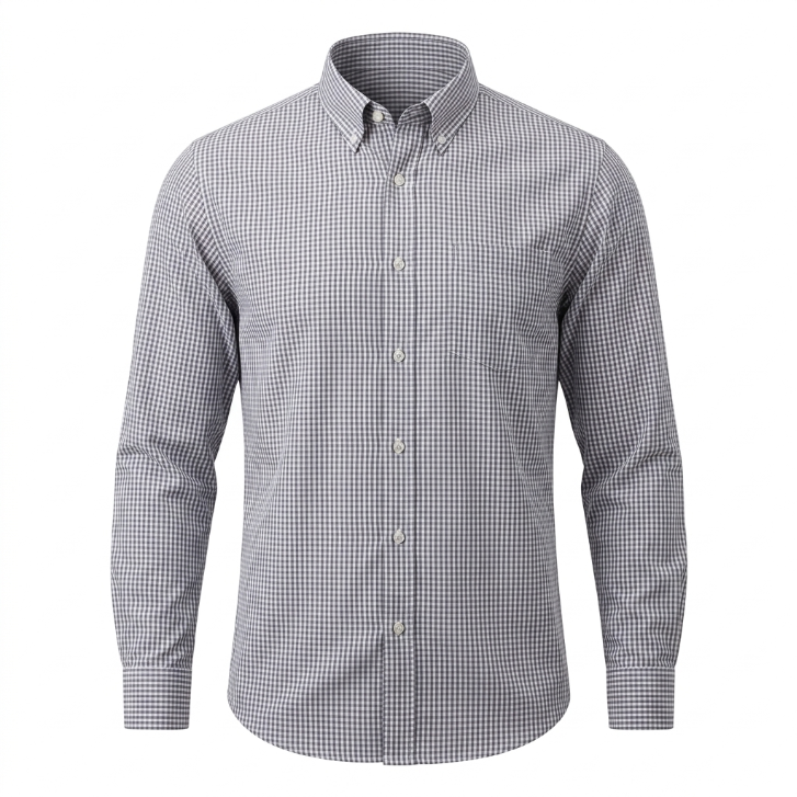 Five Four Purple Micro Gingham Check Long Sleeve Shirt - Purple / White / Size Large