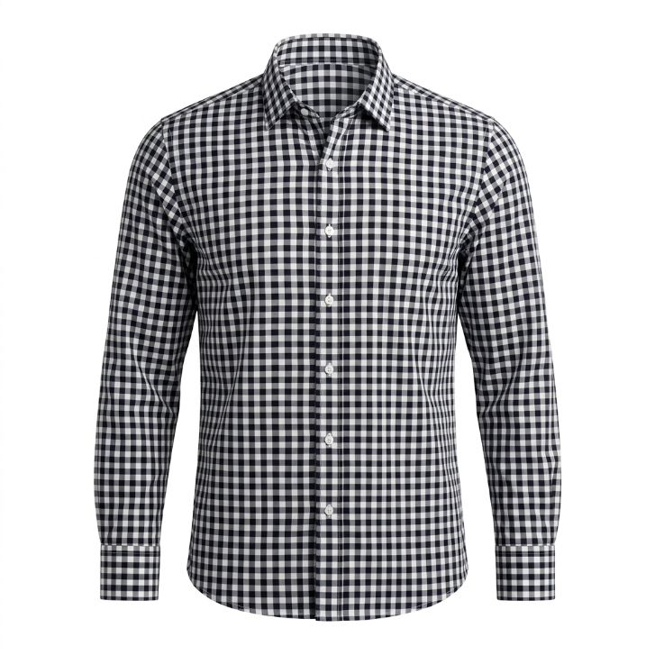 Five Four Gingham Check Long Sleeve Button Down Shirt - Black / White / Large