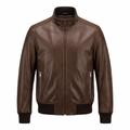 BWR Beware Dark Brown High-Collar Leather Bomber Jacket