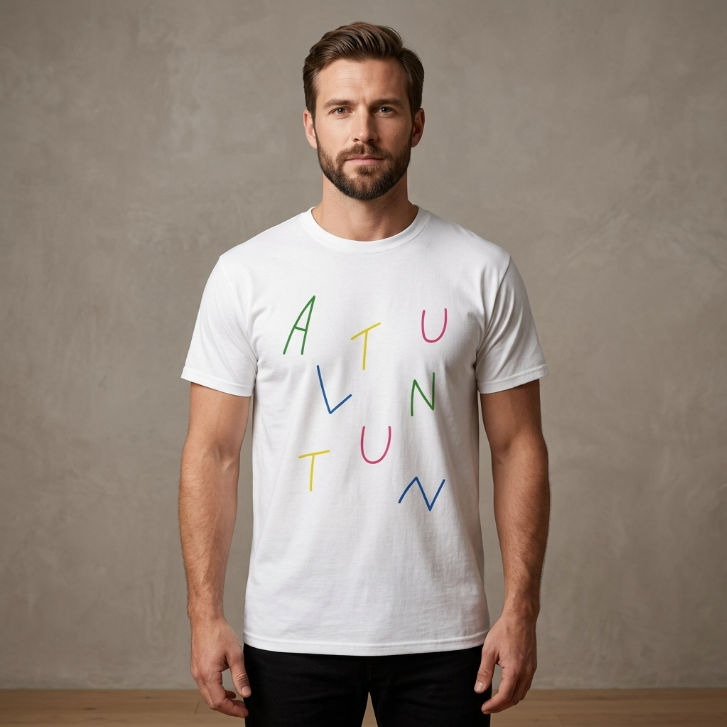 Gildan "AUTUMN" Colorful Abstract Lettering Graphic T-Shirt White