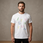 Gildan "AUTUMN" Colorful Abstract Lettering Graphic T-Shirt White