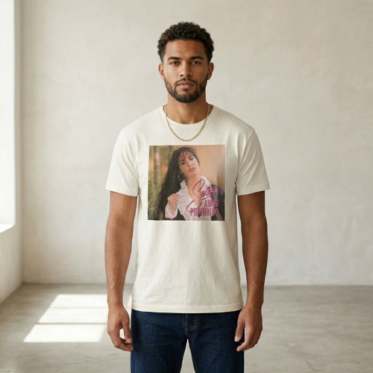 Title El Merch Selena Quintanilla "Amor Prohibido" Graphic T-Shirt White