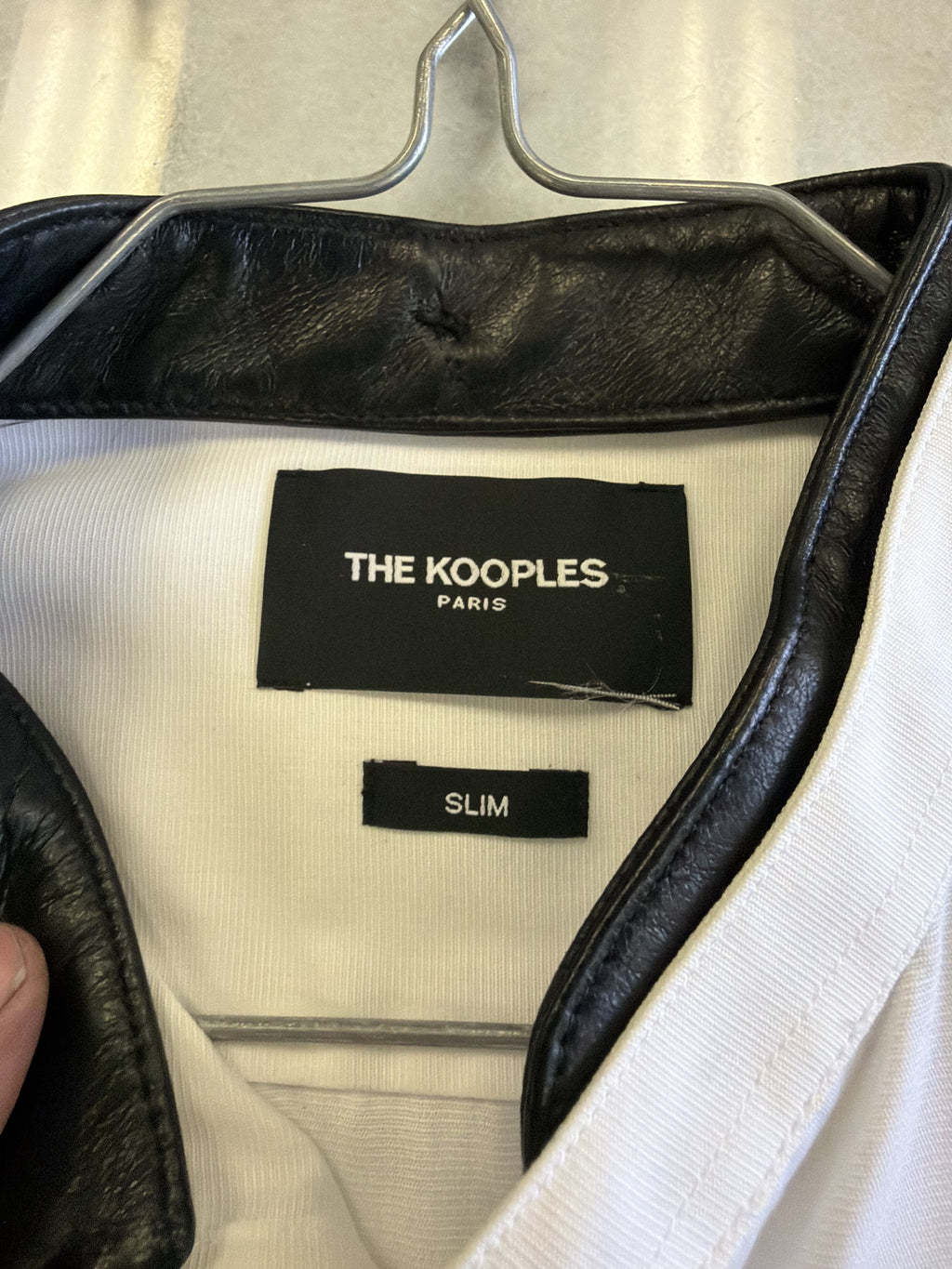 The Kooples Leather Officer Collar Slim Fit Shirt - White/Black