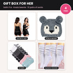 Women's Gift Box – Mad Dog Black Satin Pajama Set, San Diego Hat Co. Koala Pom Beanie, Hot Feet Black Ankle Socks 8-Pack & White Slouch Socks