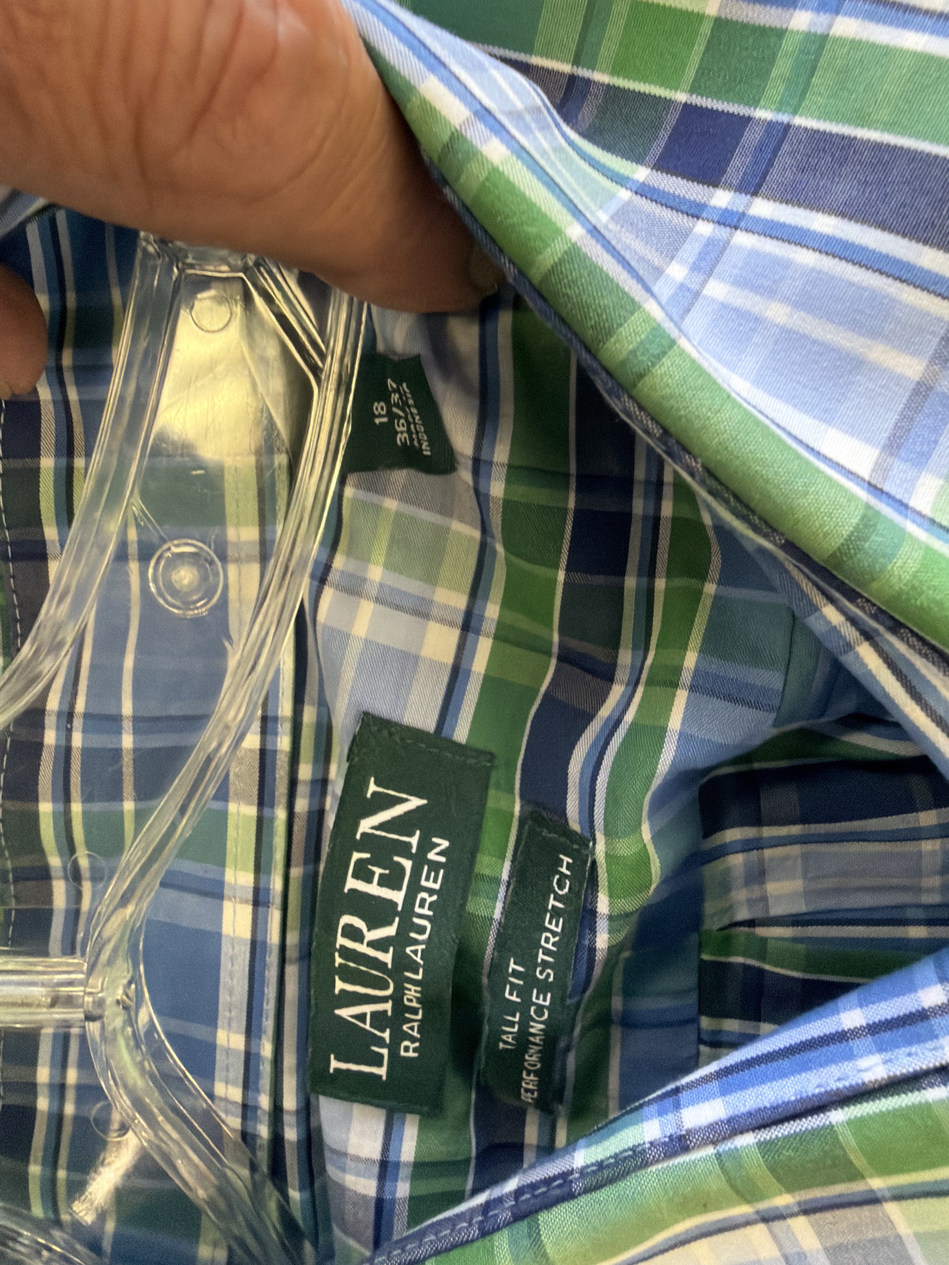 Lauren Ralph Lauren Tall Fit Performance Stretch Dress Shirt - Green/Blue Plaid