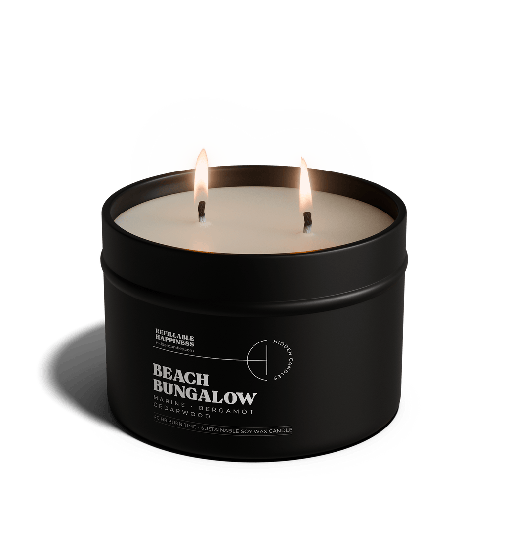 Beach Bungalow Candle 10.6 oz – Marine Air, Driftwood & White Tea - Hidden Candles