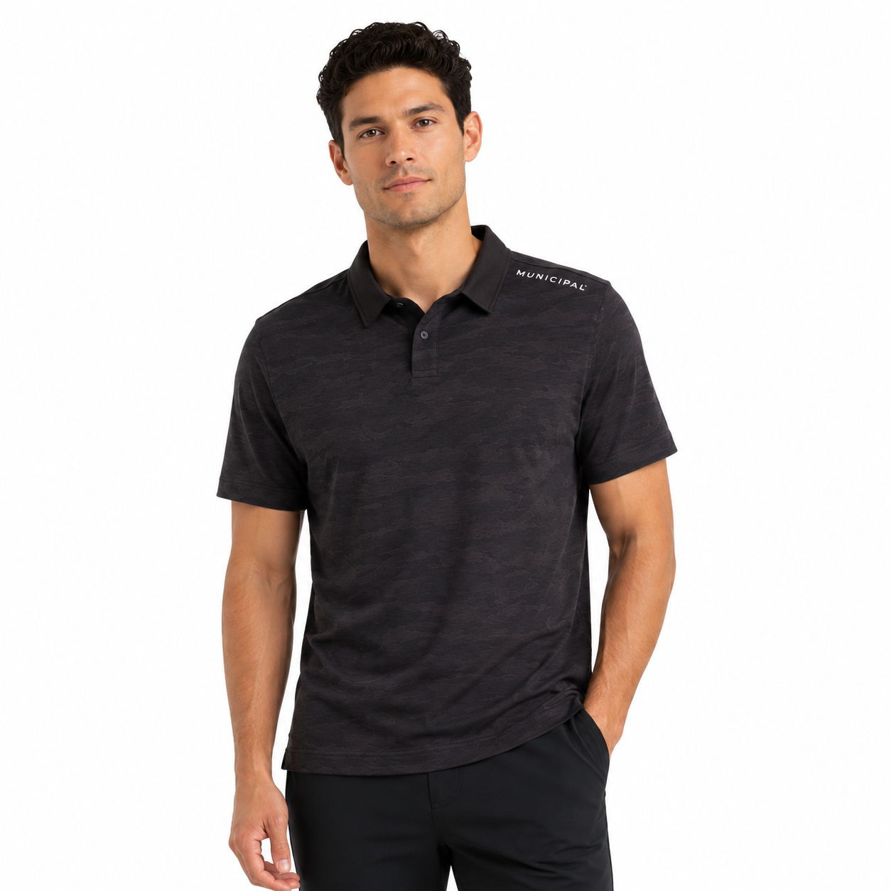 MUNICIPAL Men's Black Polo T-Shirt Medium