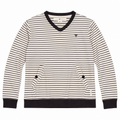 Five Four Men’s Cream Black Striped V-Neck Pullover Sweatshirt Size M