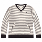 Five Four Men’s Cream Black Striped V-Neck Pullover Sweatshirt Size M